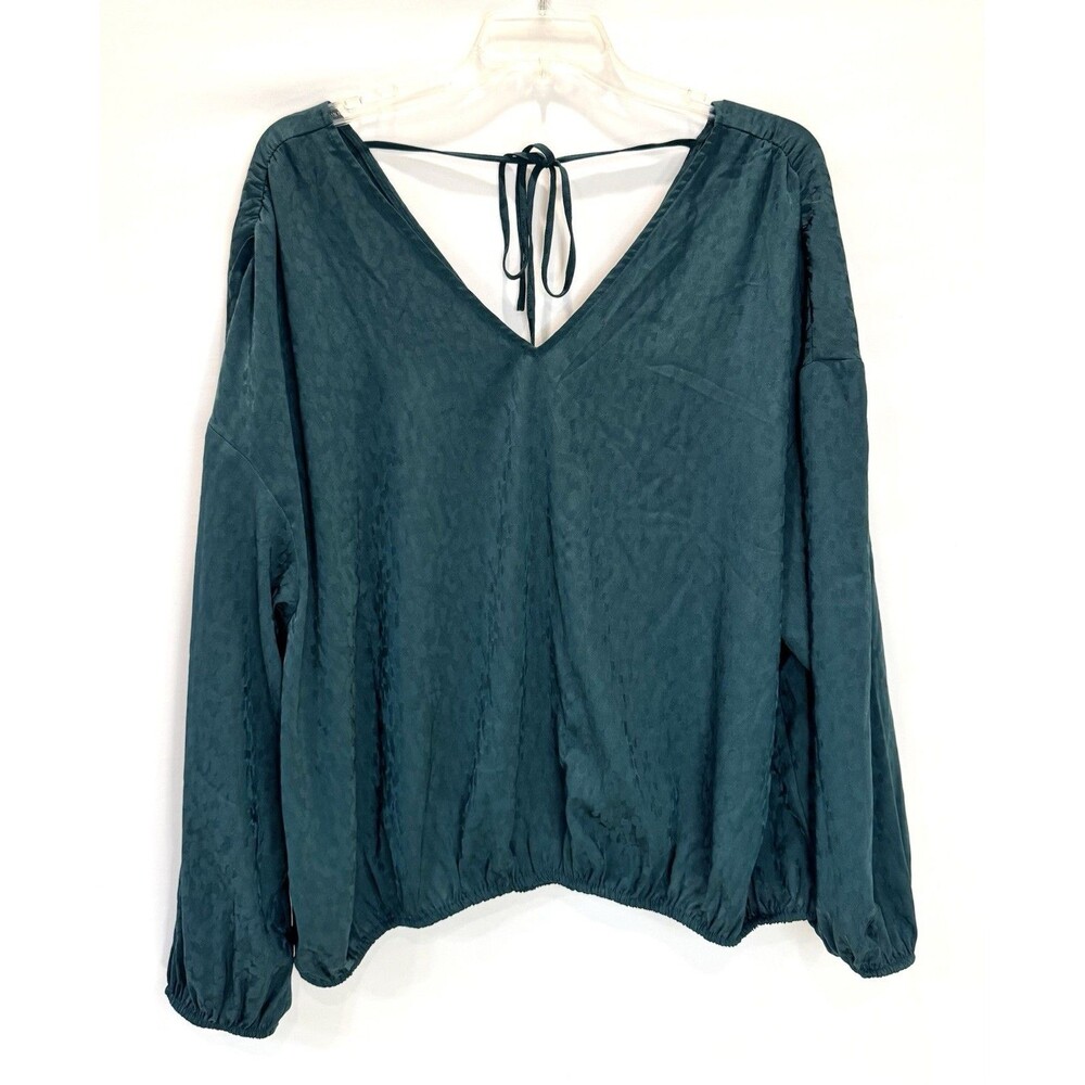 Lane Bryant Plus Size 22/24 (3X) Emerald Green Blouse Tie Back V-Neck